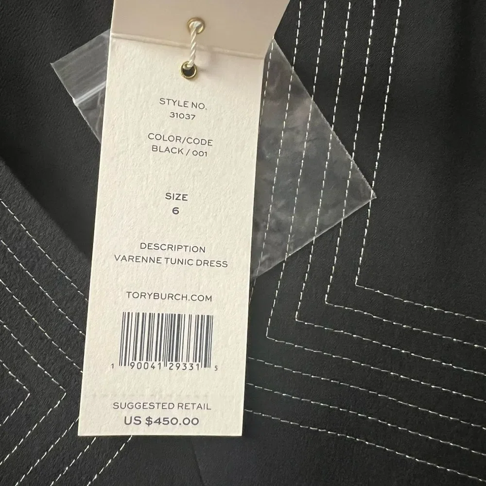 NWT Tory Burch Varenne Tunic Dress Black 100% Silk Size 6 | $450‎ Retail